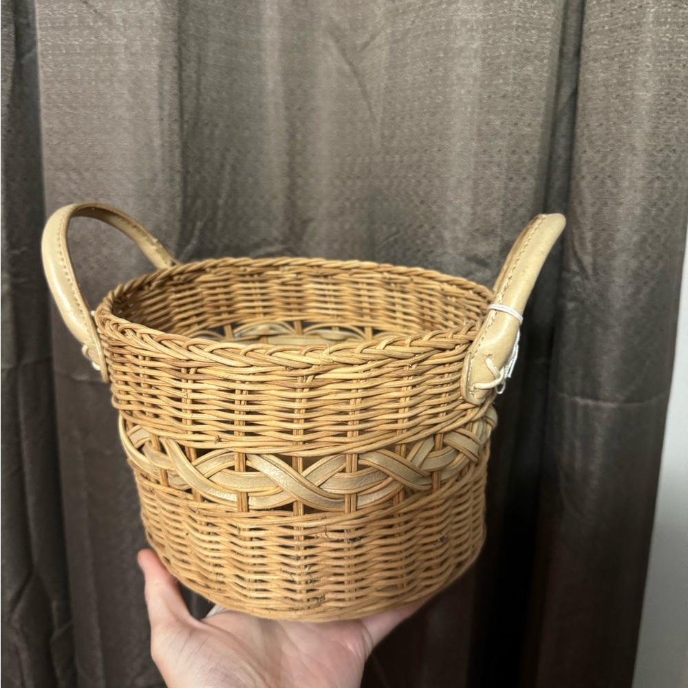 Woven Tan Basket with Handles